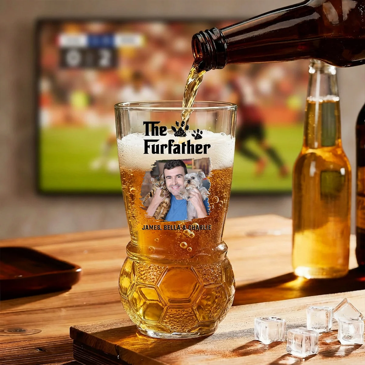 Cool Pet Father Photo - Personalized Custom Football Beer Glass - Image 2