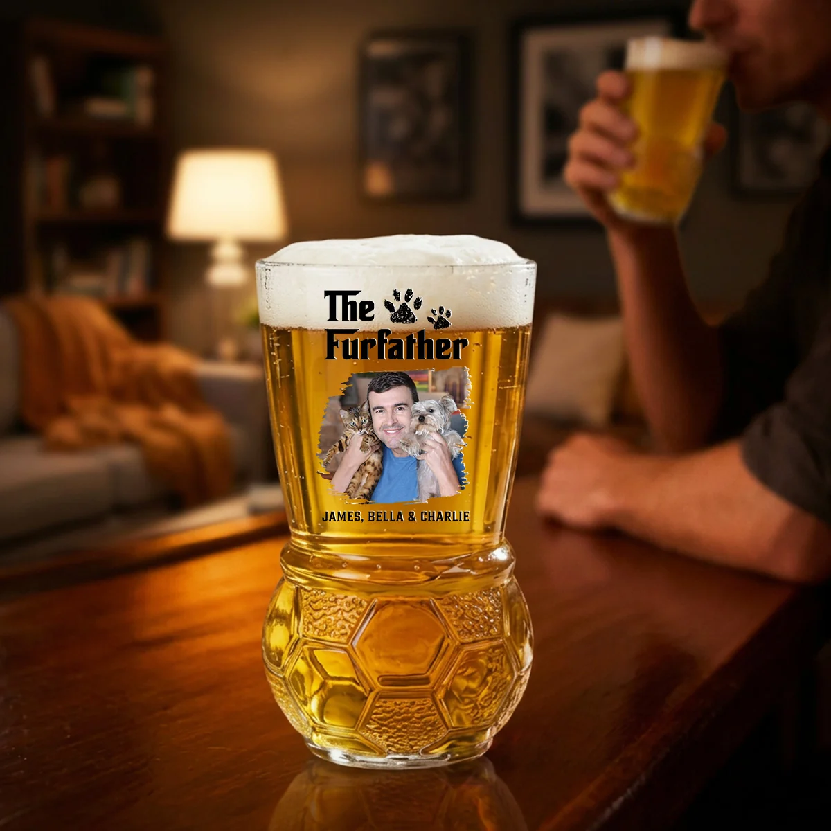 Cool Pet Father Photo - Personalized Custom Football Beer Glass - Image 3