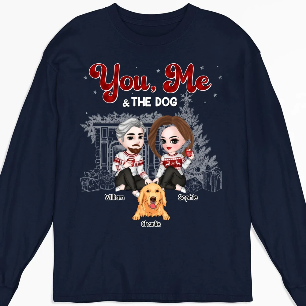 Couple And The Dogs Christmas - Personalized Custom Long Sleeve T-shirt - Image 6