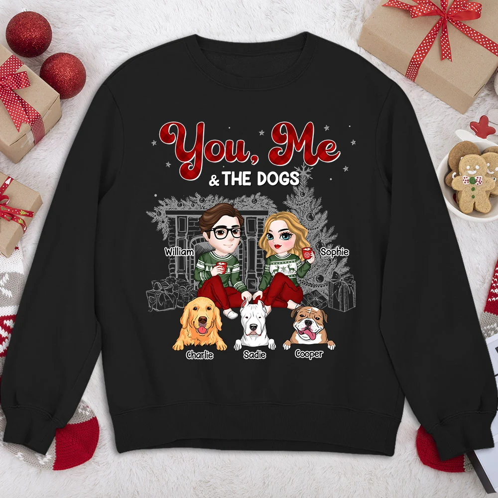 Couple And The Dogs Christmas - Personalized Custom Sweatshirt - Image 2
