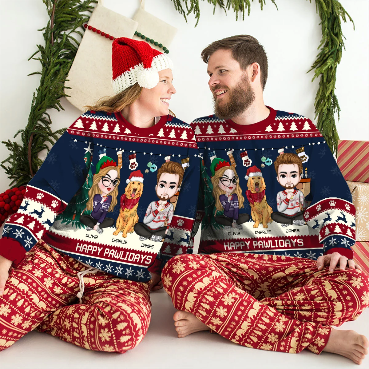 Couple Snowy Pawlidays - Personalized Custom All-Over-Print Sweatshirt - Image 7