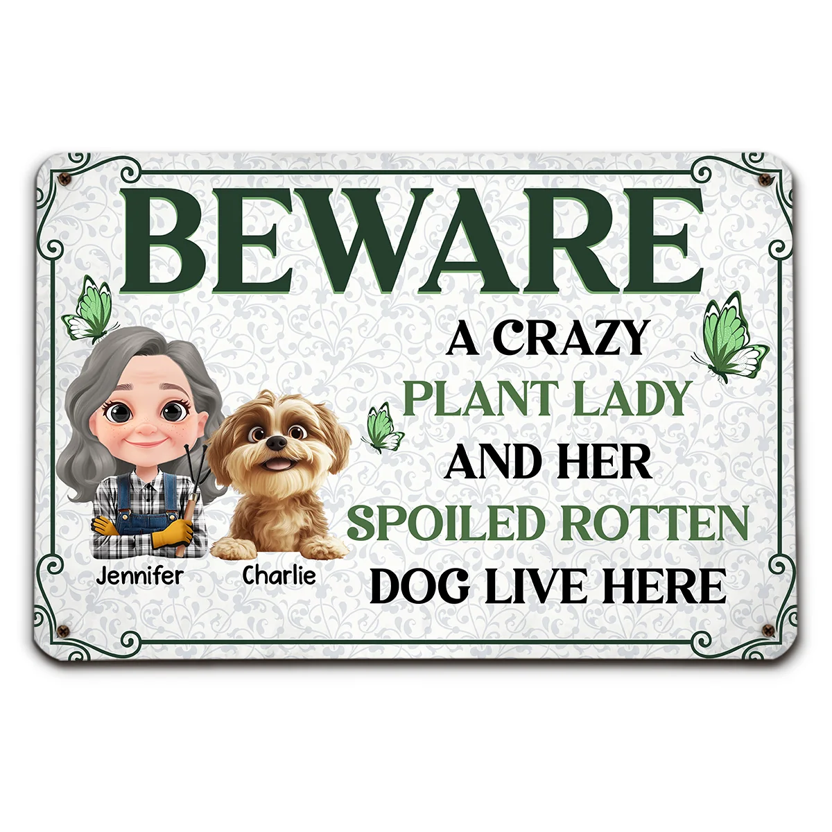 Crazy Plant Lady Cartoon - Personalized Custom Metal Sign