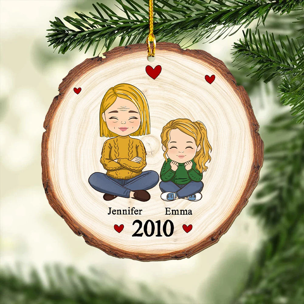 Cute Grandma Grandkid - Personalized Custom 1-layered Wood Ornament - Image 2