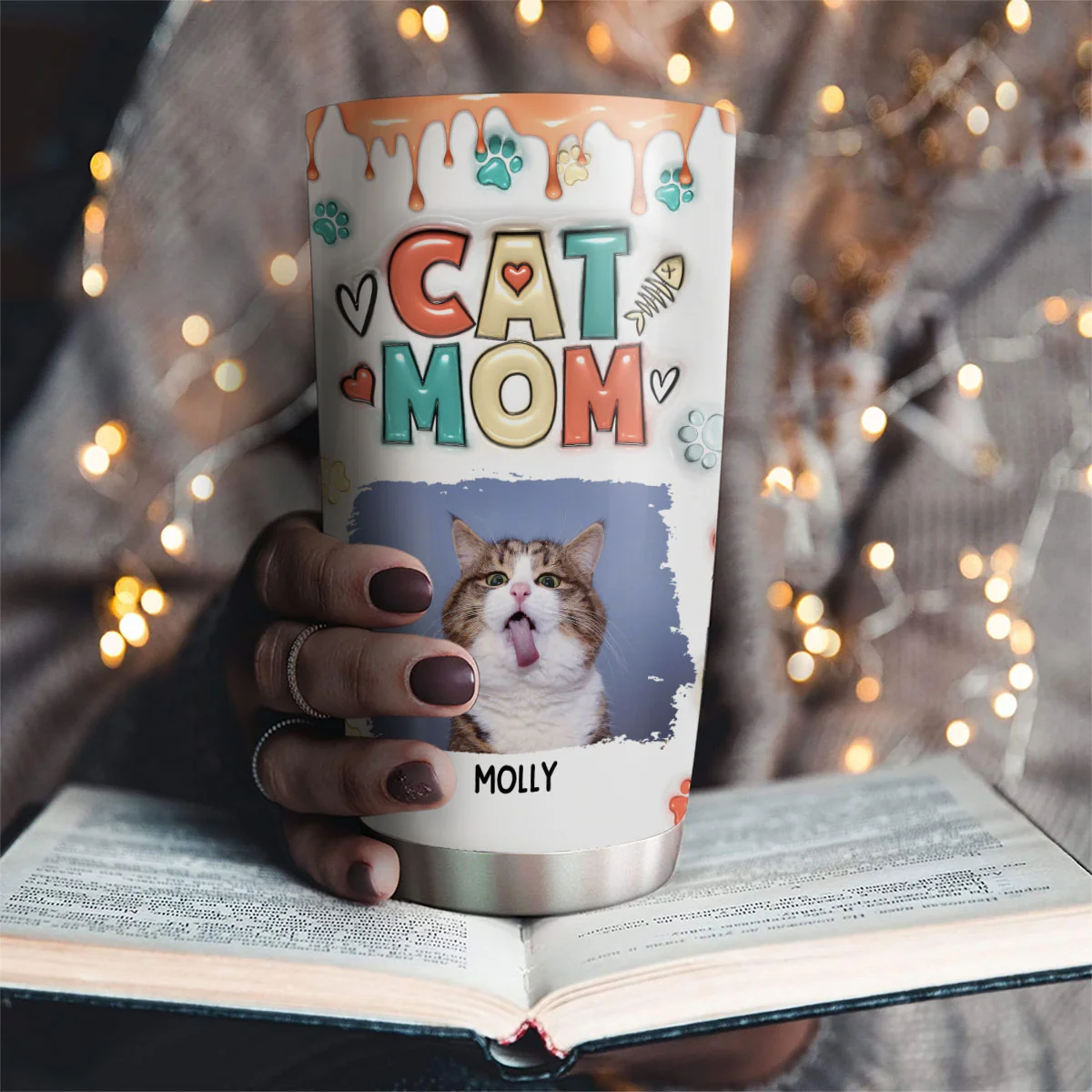 Cute Mom Of Cats Photo- Personalized Custom 3D Inflated Effect Tumbler - Image 2