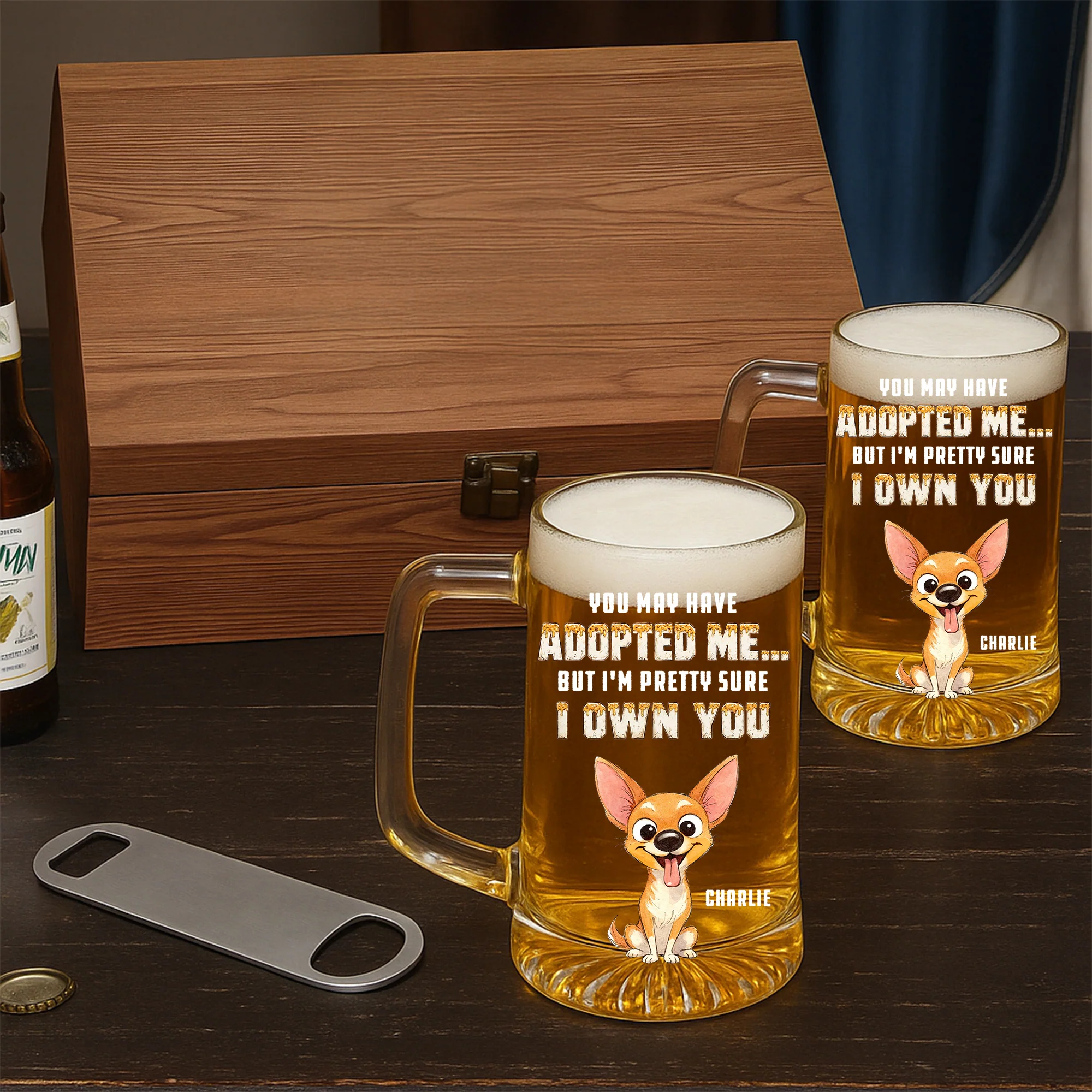 Dad Loves Me And Beer - Personalized Custom Beer Glass With Handle - Image 4