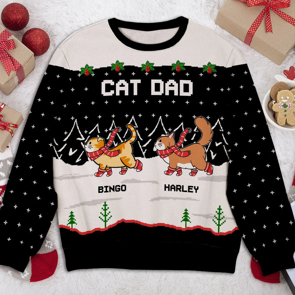 Dog Cat In Snow - Personalized Custom All-Over-Print Sweatshirt - Image 2