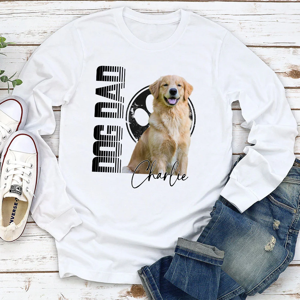 Dad Of The Dogs Photo - Personalized Custom Long Sleeve T-shirt - Image 2