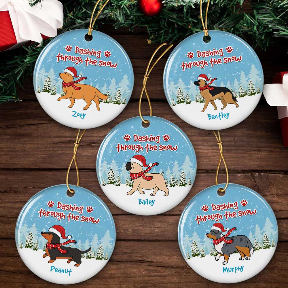 Dashing Through The Snow - Personalized Custom Circle Ceramic Christmas Ornament - Image 5