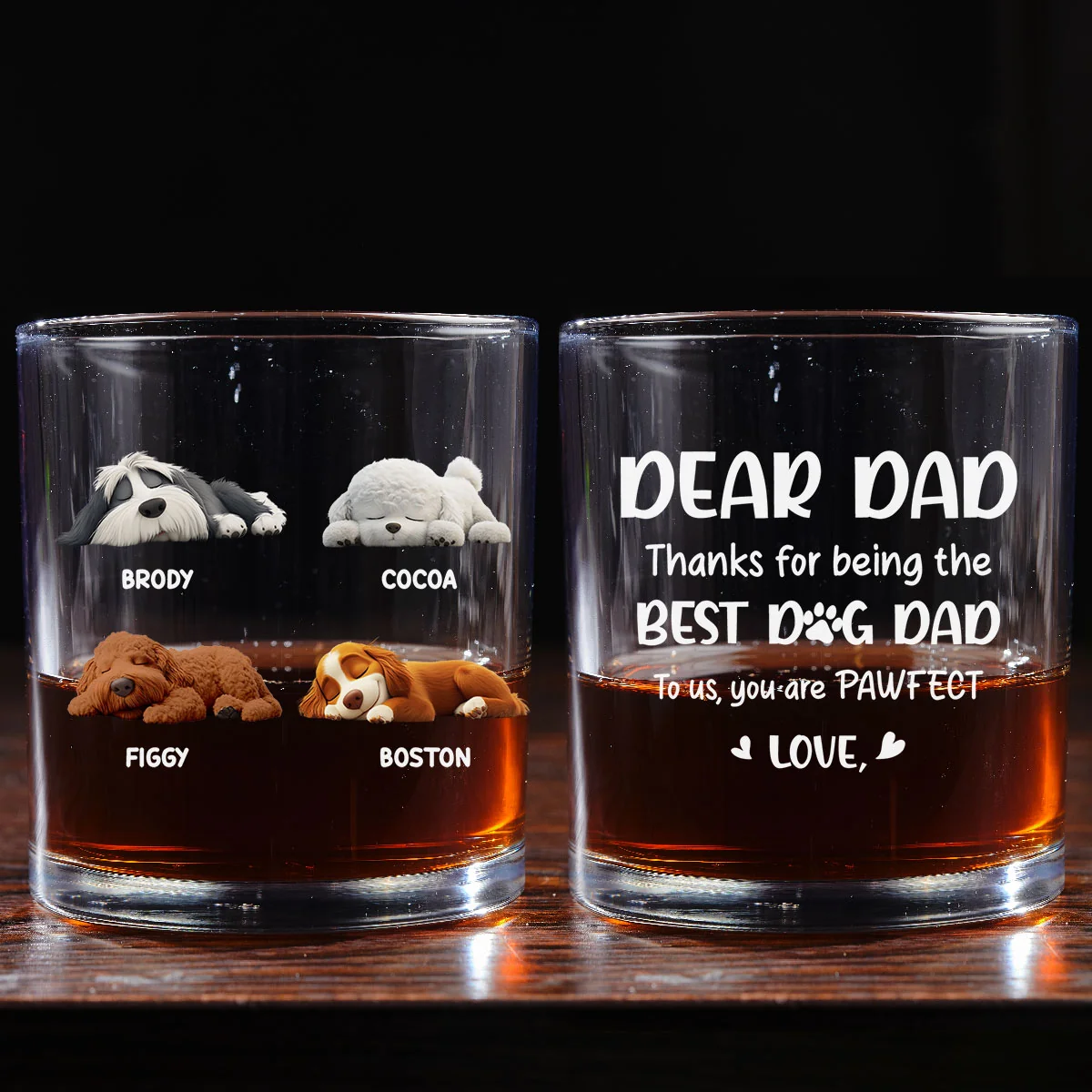 Dear My Pawfect Dad - Personalized Custom Whiskey Glass - Image 4