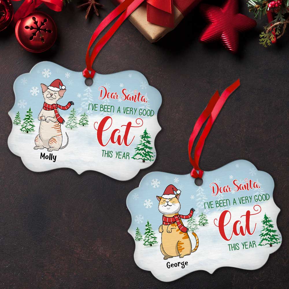 Dear Santa Good Cat - Personalized Custom Aluminum Ornament - Image 2