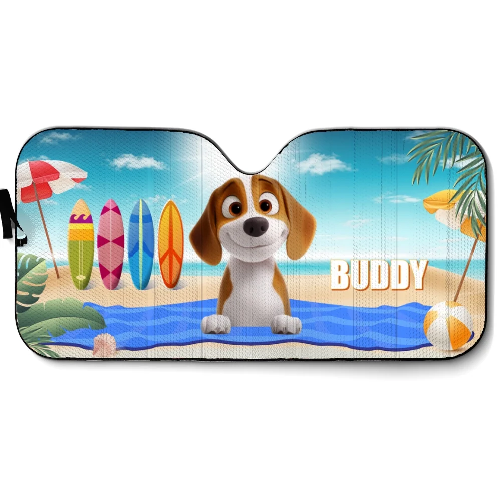 Dog And Beach - Personalized Custom Car Sunshade - Image 8