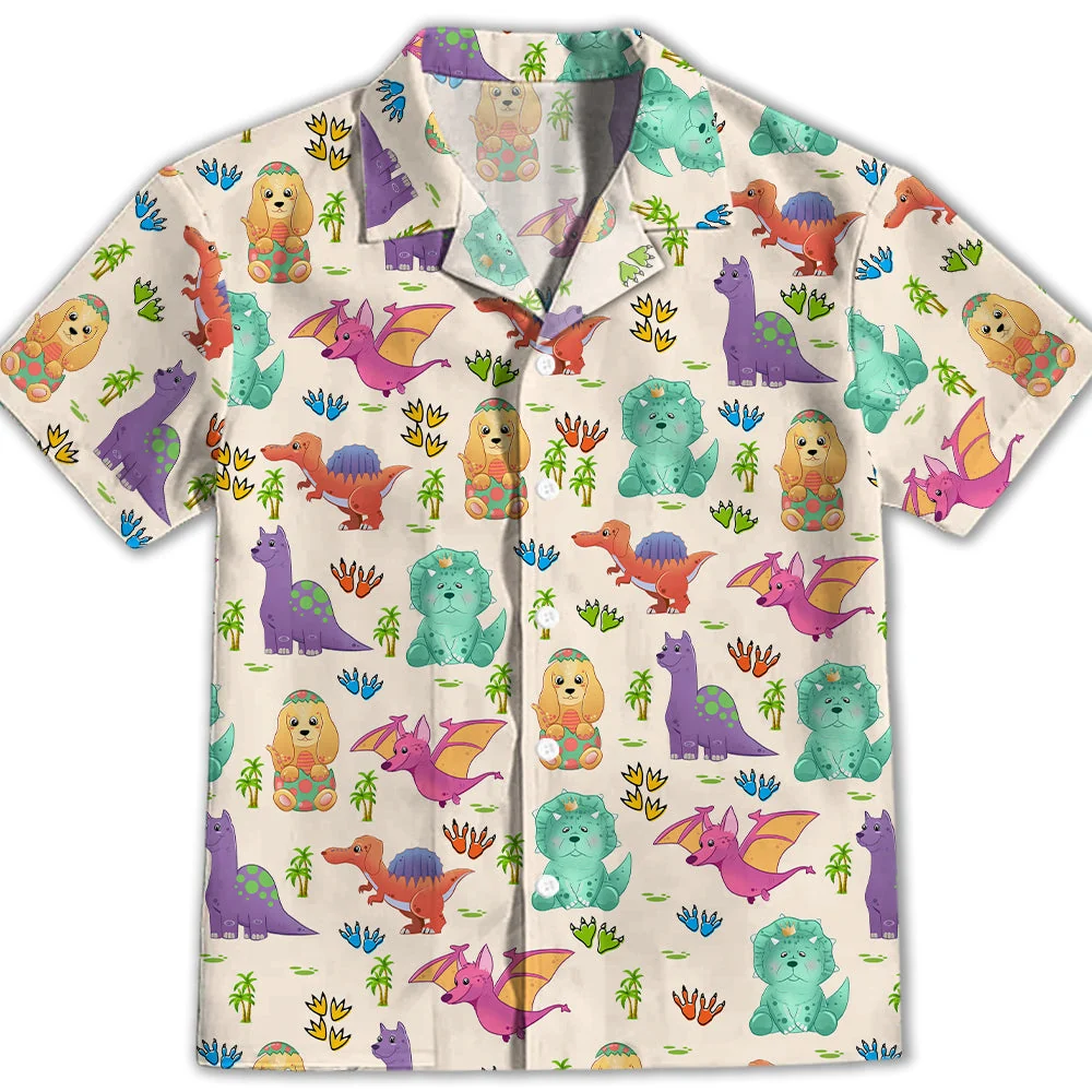 Dog And Dinosaur - Kids Button-up Shirt