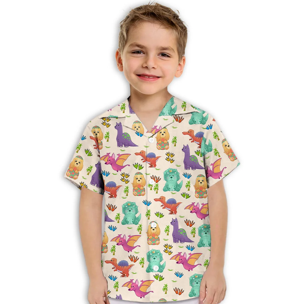 Dog And Dinosaur - Kids Button-up Shirt - Image 2