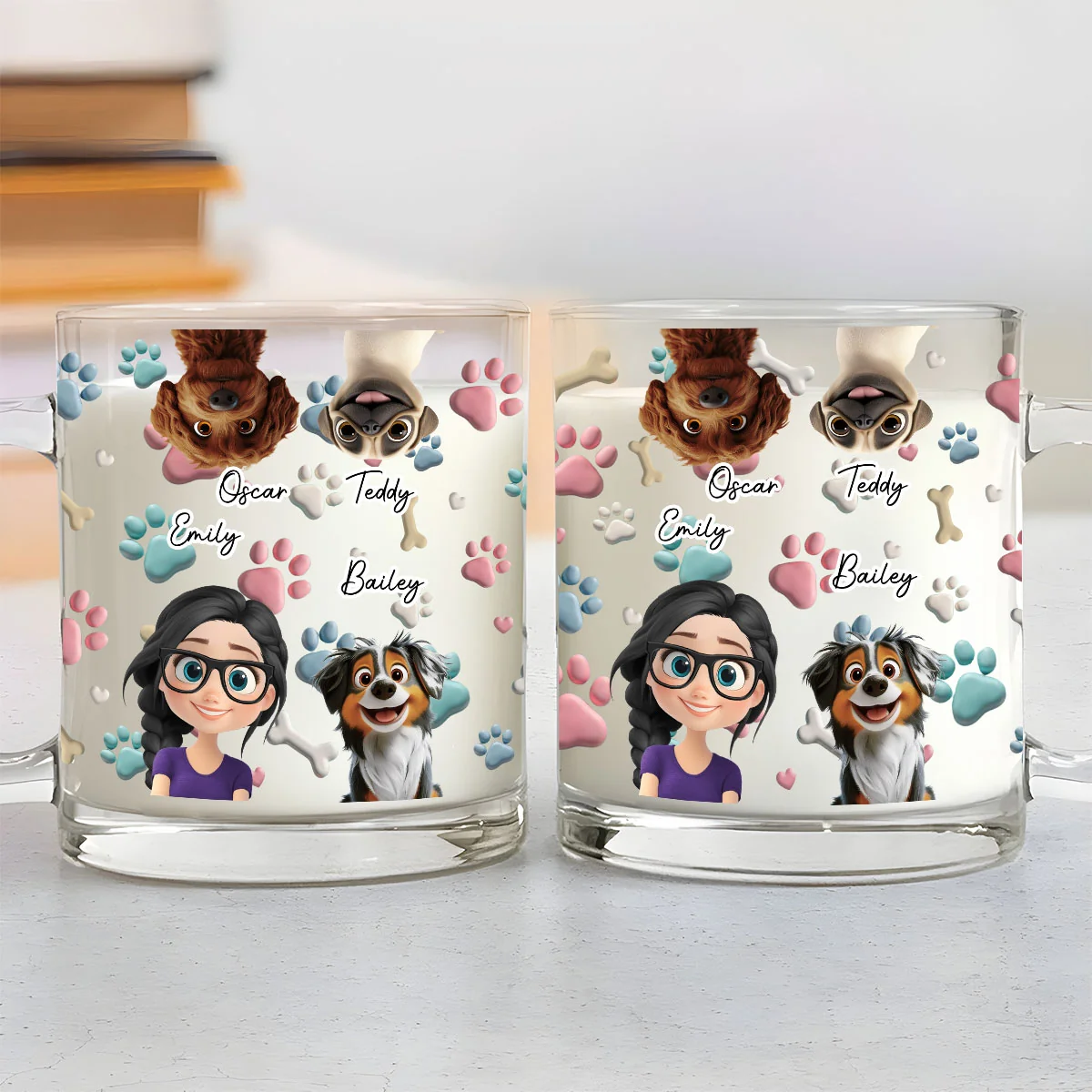 Dog And Human Cartoon - Personalized Custom 3D Inflated Effect Glass Mug - Image 3
