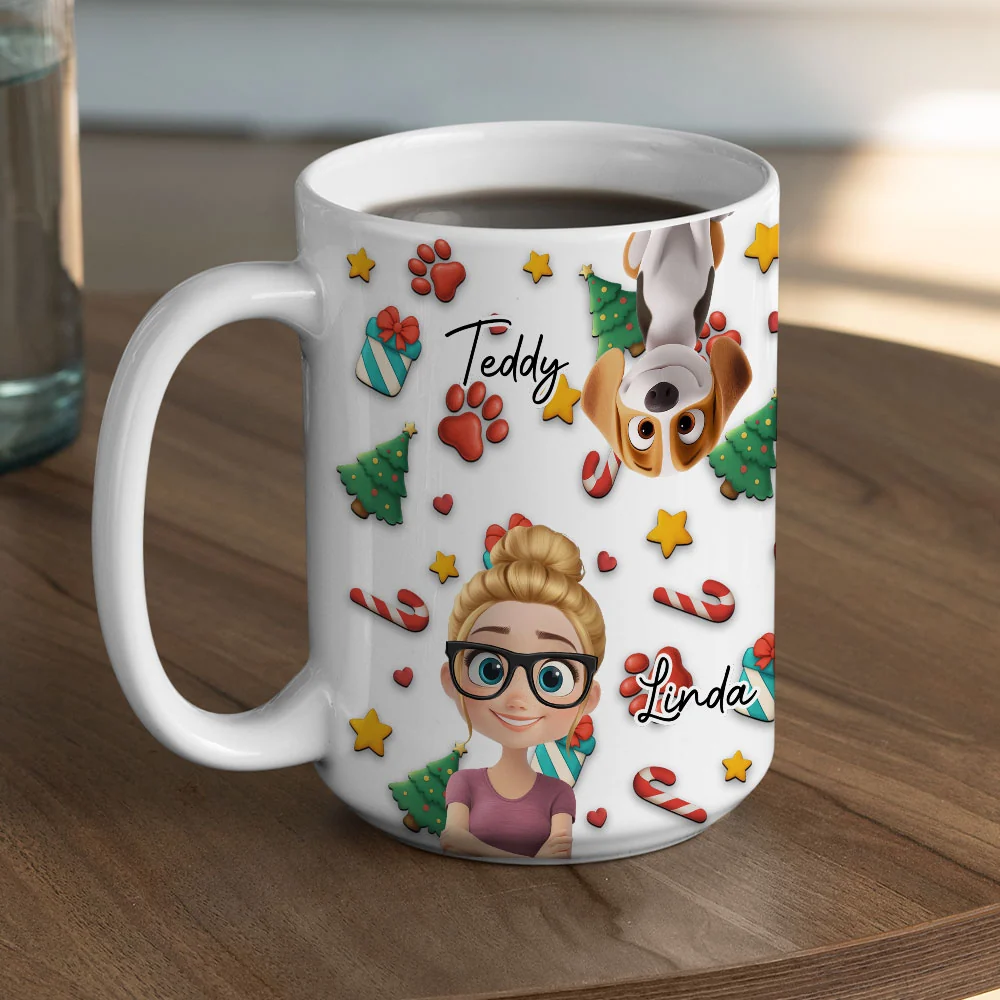 Dog And Human Christmas Cartoon - Personalized Custom Coffee Mug - Image 6