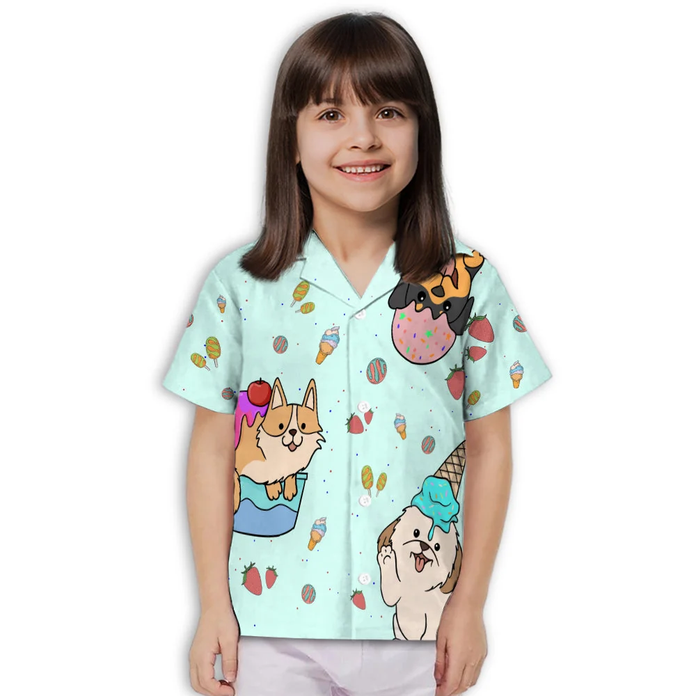 Dog And Ice Cream 3 - Kids Button-up Shirt - Image 2