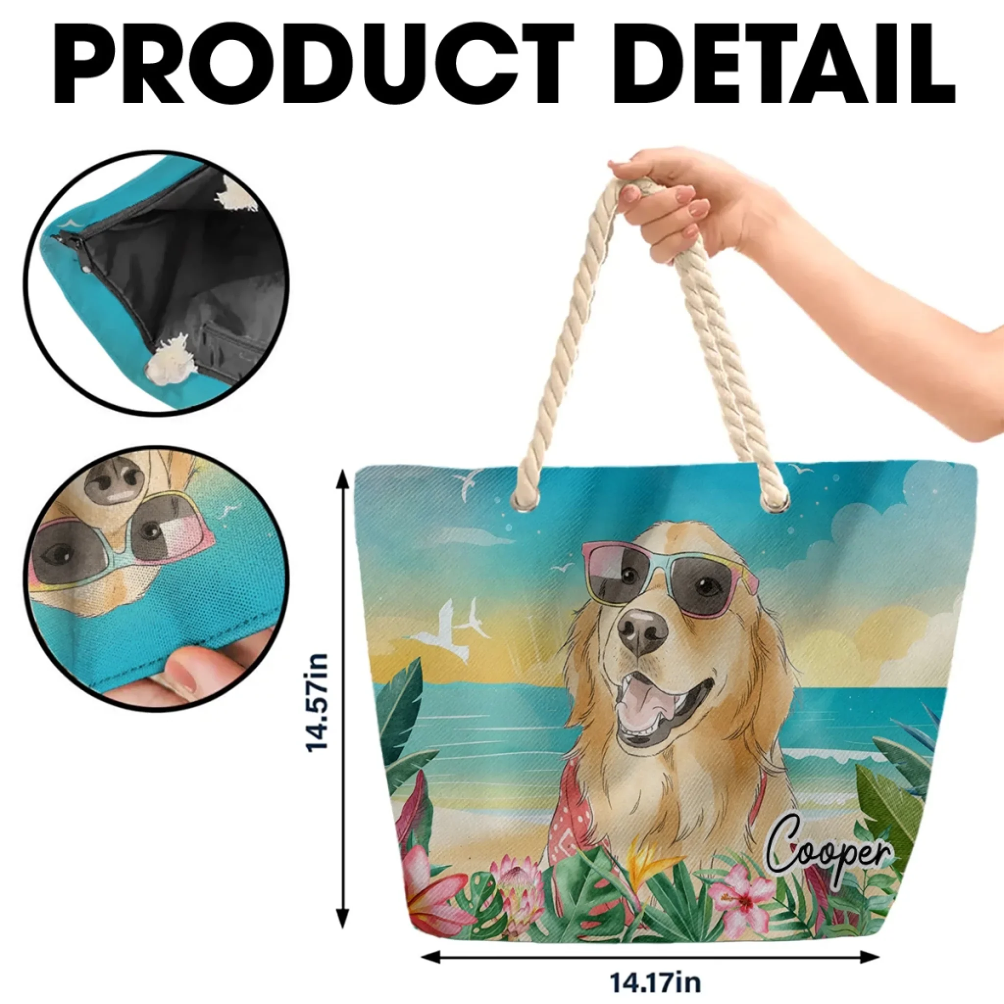 Dog At The Beach Watercolor - Personalized Custom Beach Bag - Image 6