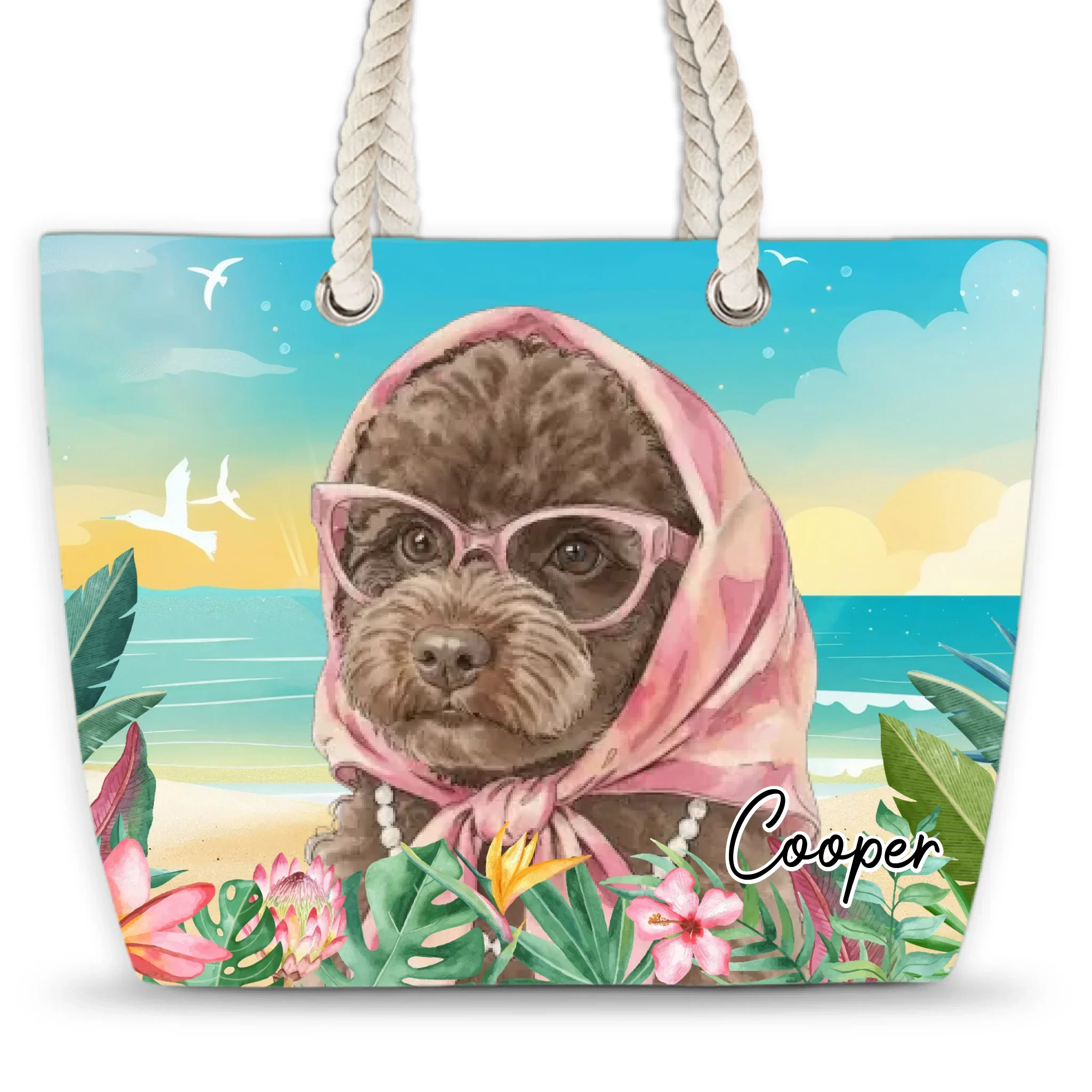 Dog At The Beach Watercolor - Personalized Custom Beach Bag - Image 8