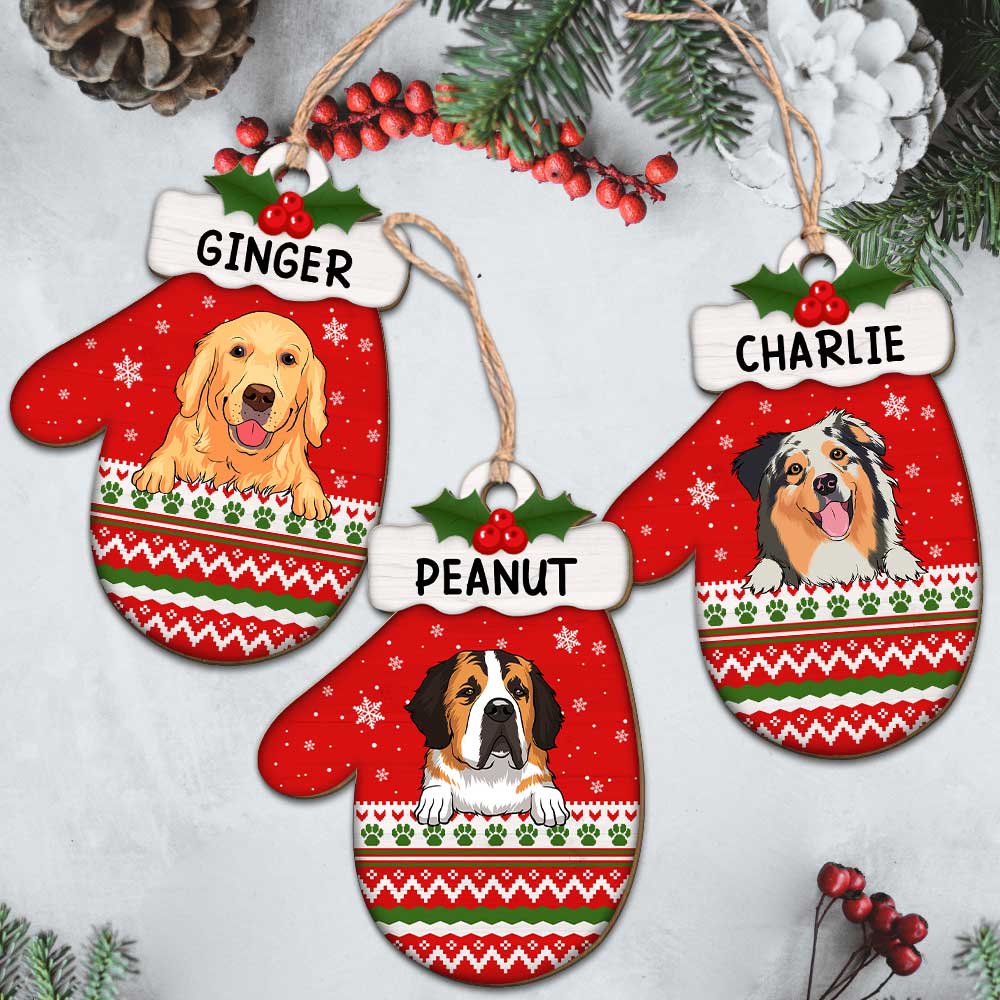 Dog Christmas Glove - Personalized Custom 1-layered Wood Ornament - Image 3