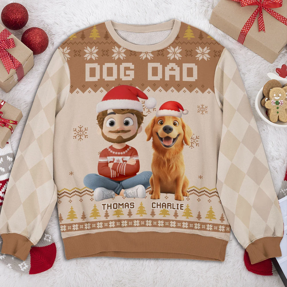 Dog Dad 2025 Christmas - Personalized Custom All-Over-Print Sweatshirt