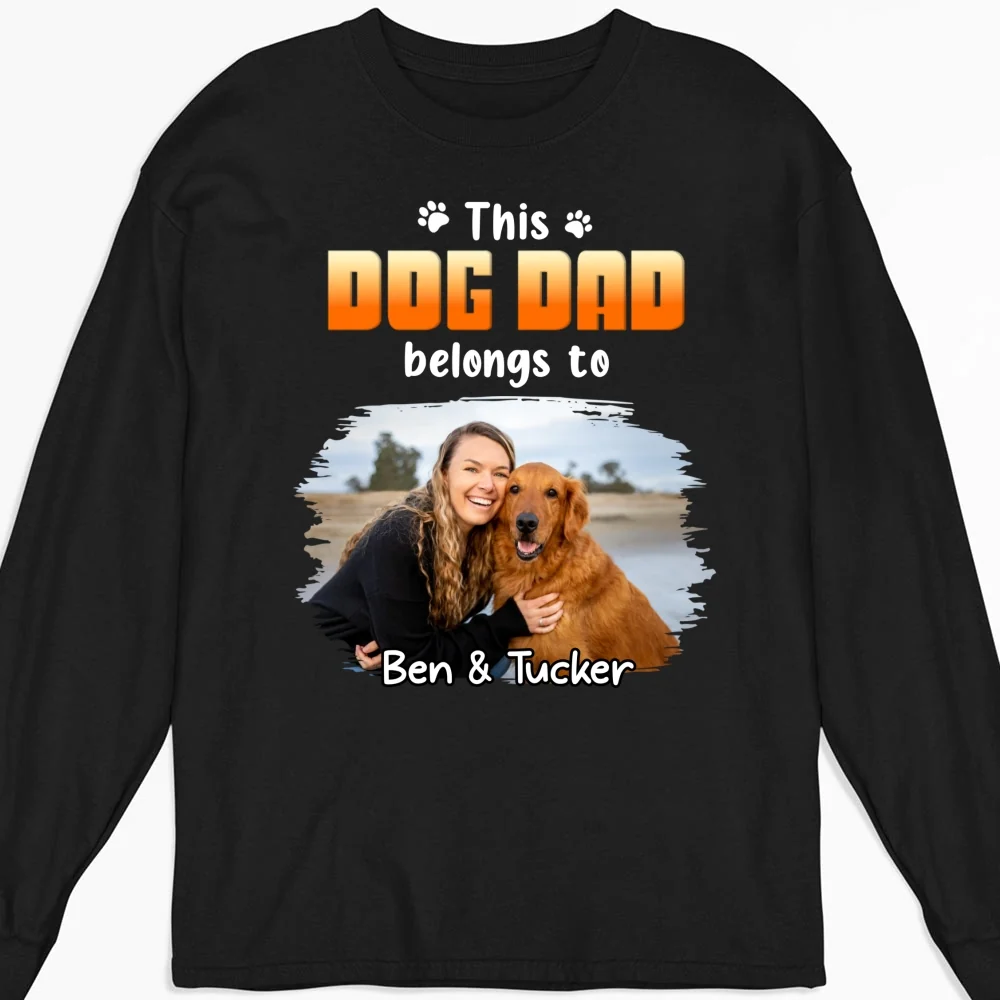 Dog Dad Belongs To Christmas Photo - Personalized Custom Long Sleeve T-shirt - Image 4