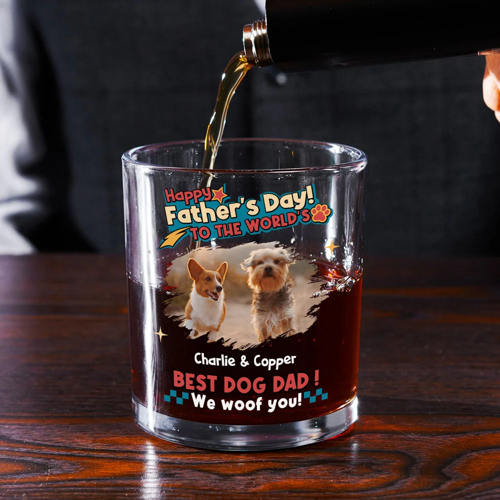 Dog Dad Forever Photo - Personalized Custom Whiskey Glass - Image 3