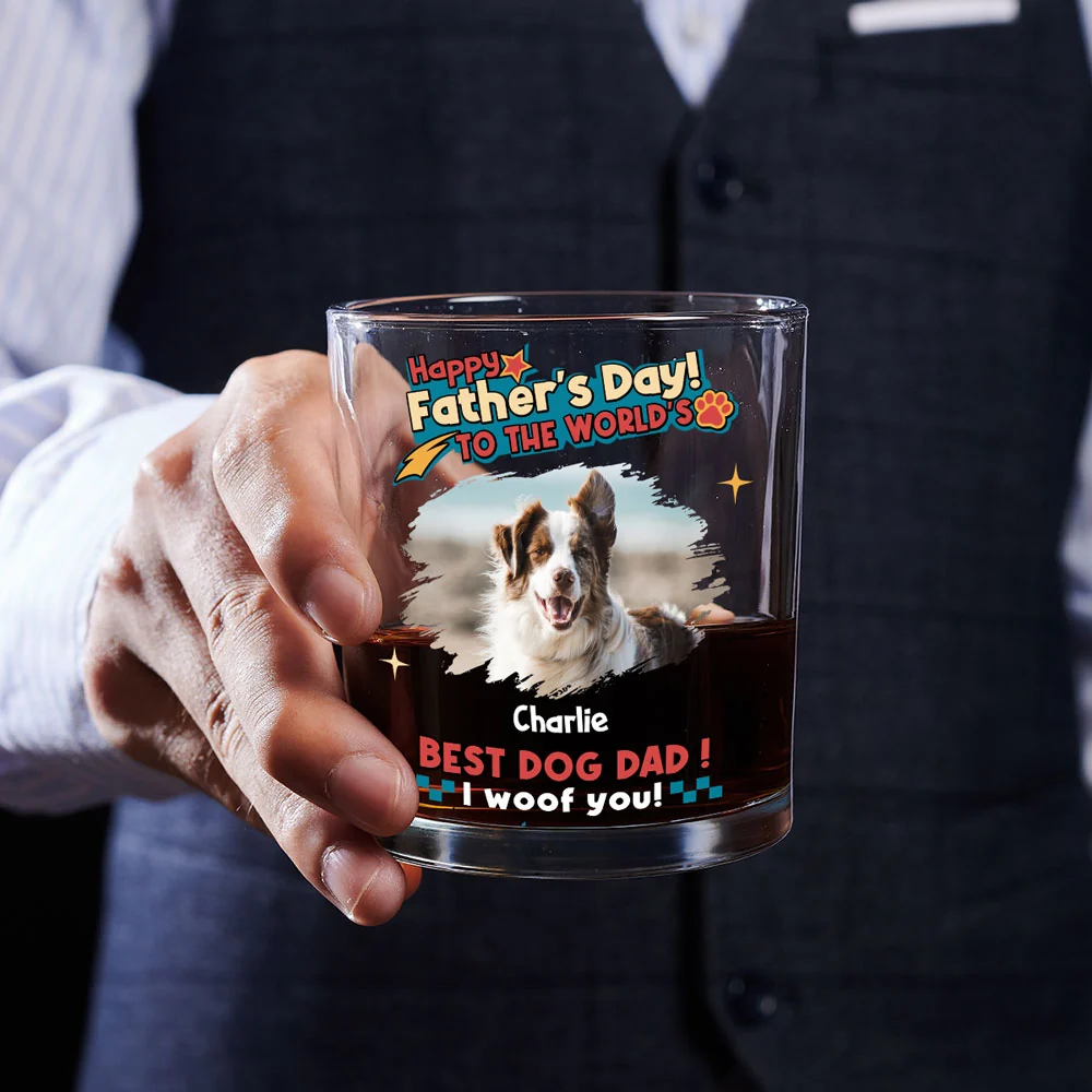 Dog Dad Forever Photo - Personalized Custom Whiskey Glass - Image 4