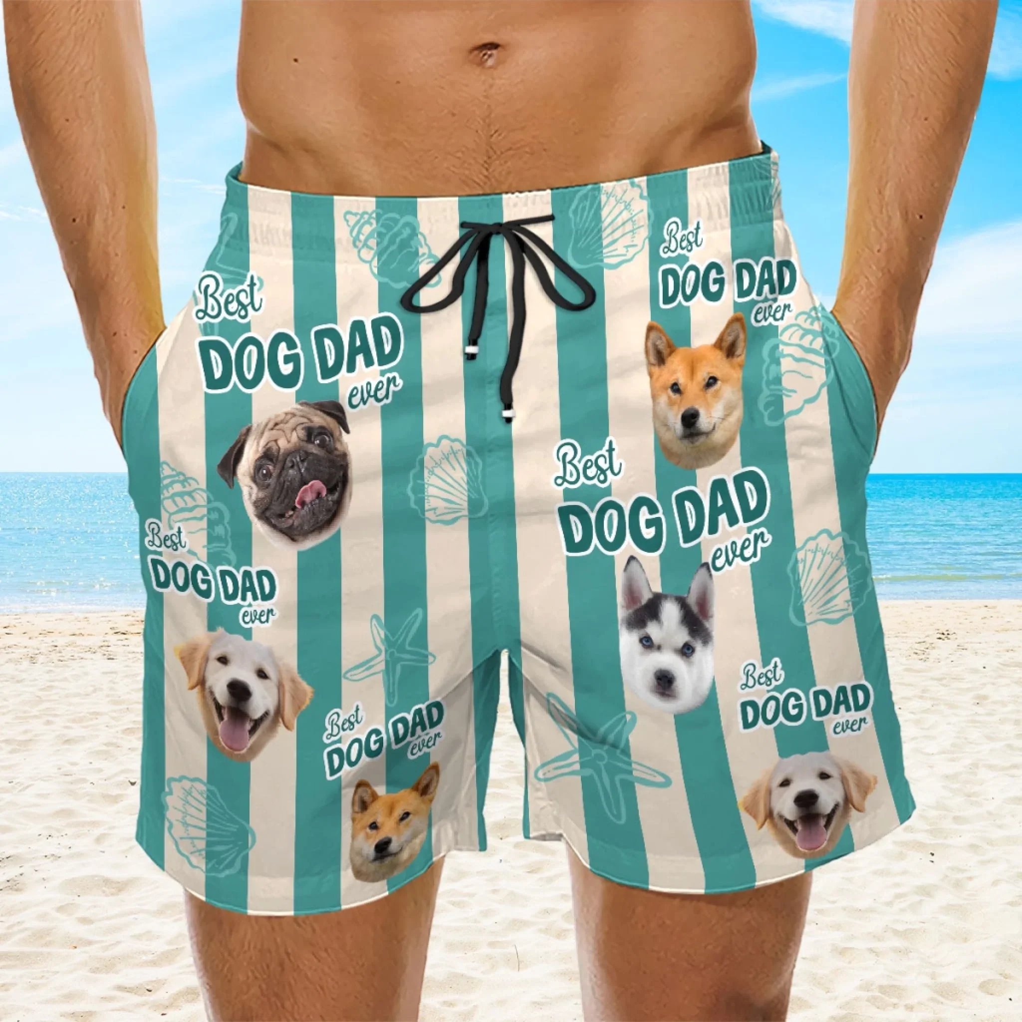 Dog Dad Summer Vibes - Personalized Custom Beach Shorts - Image 5