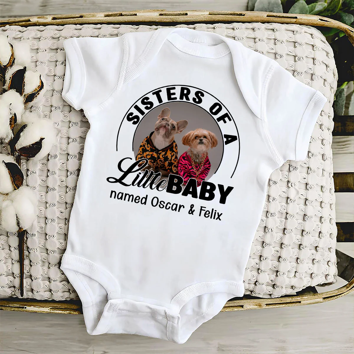 Dog Family Of Little Baby Photo - Personalized Custom Baby Onesie - Image 3