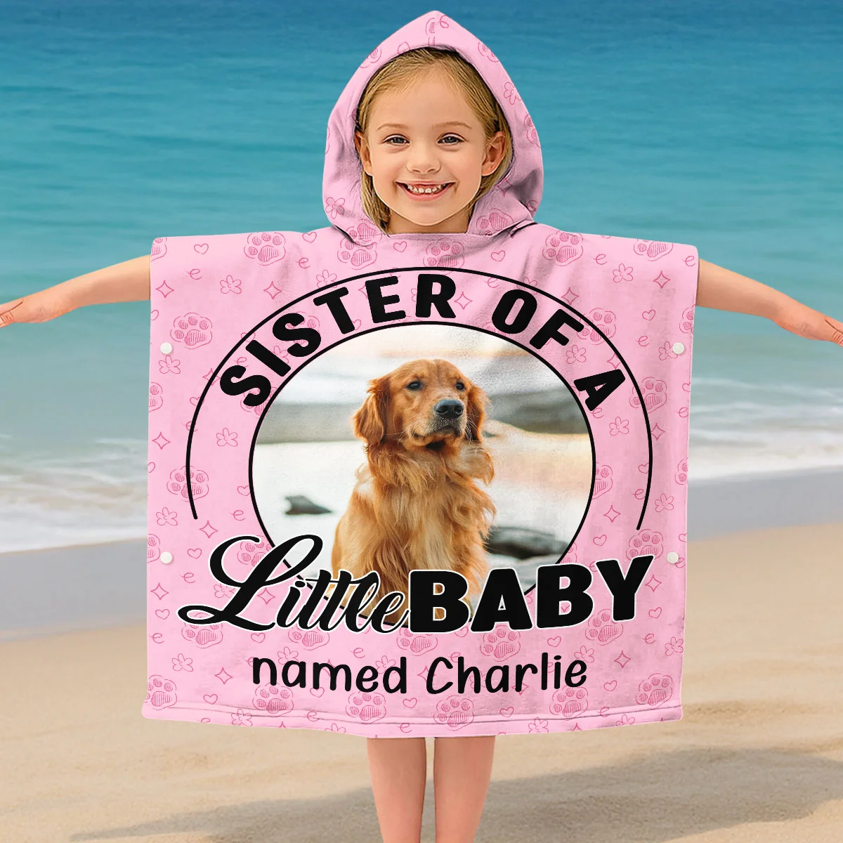 Dog Family Of Little Baby Photo - Personalized Custom Hooded Beach Towel