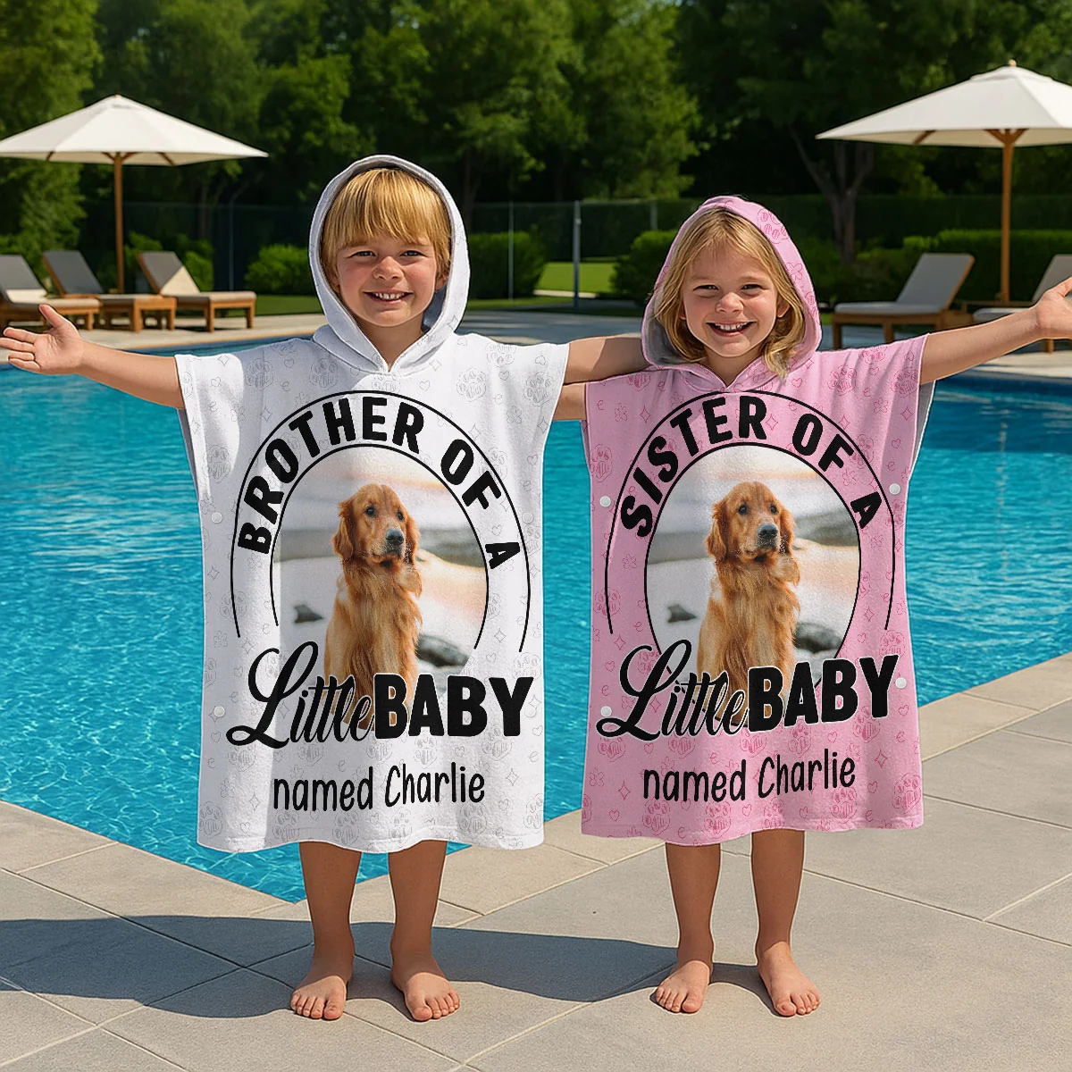 Dog Family Of Little Baby Photo - Personalized Custom Hooded Beach Towel - Image 2