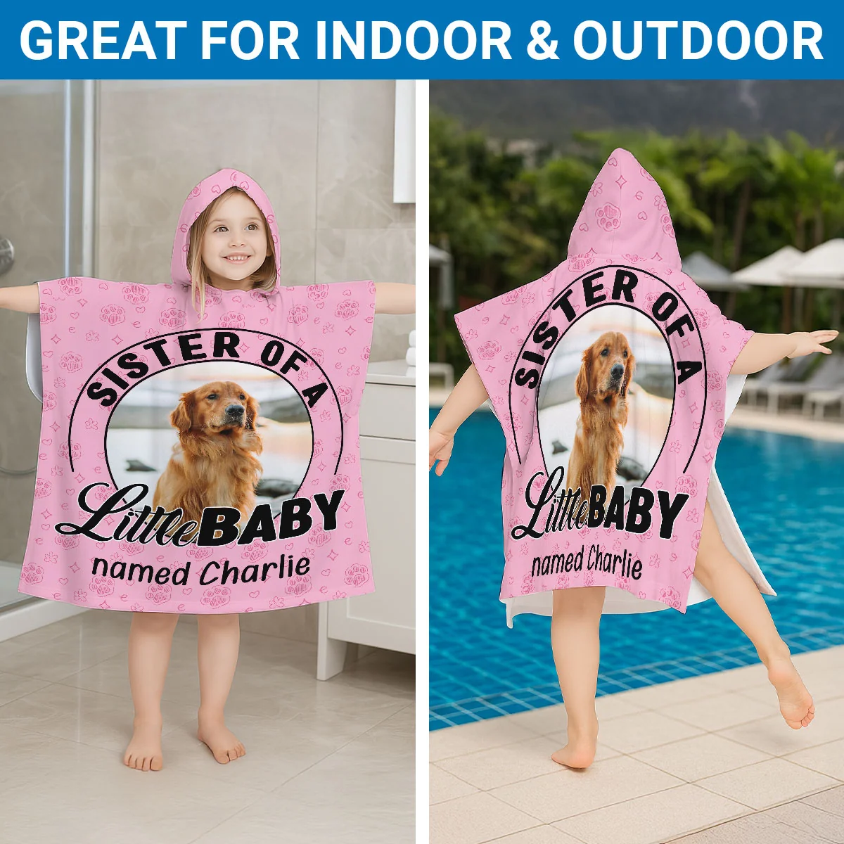Dog Family Of Little Baby Photo - Personalized Custom Hooded Beach Towel - Image 3
