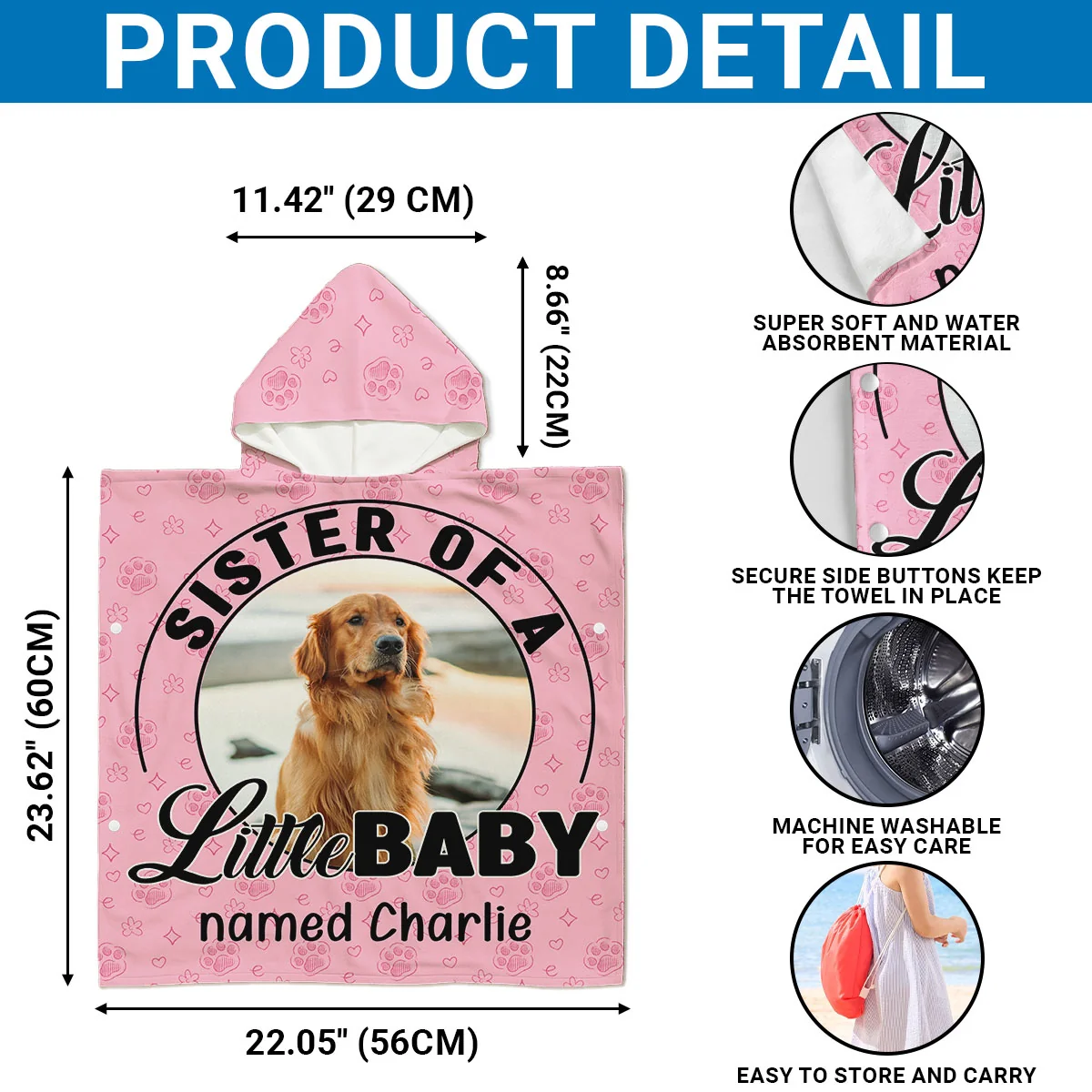 Dog Family Of Little Baby Photo - Personalized Custom Hooded Beach Towel - Image 6
