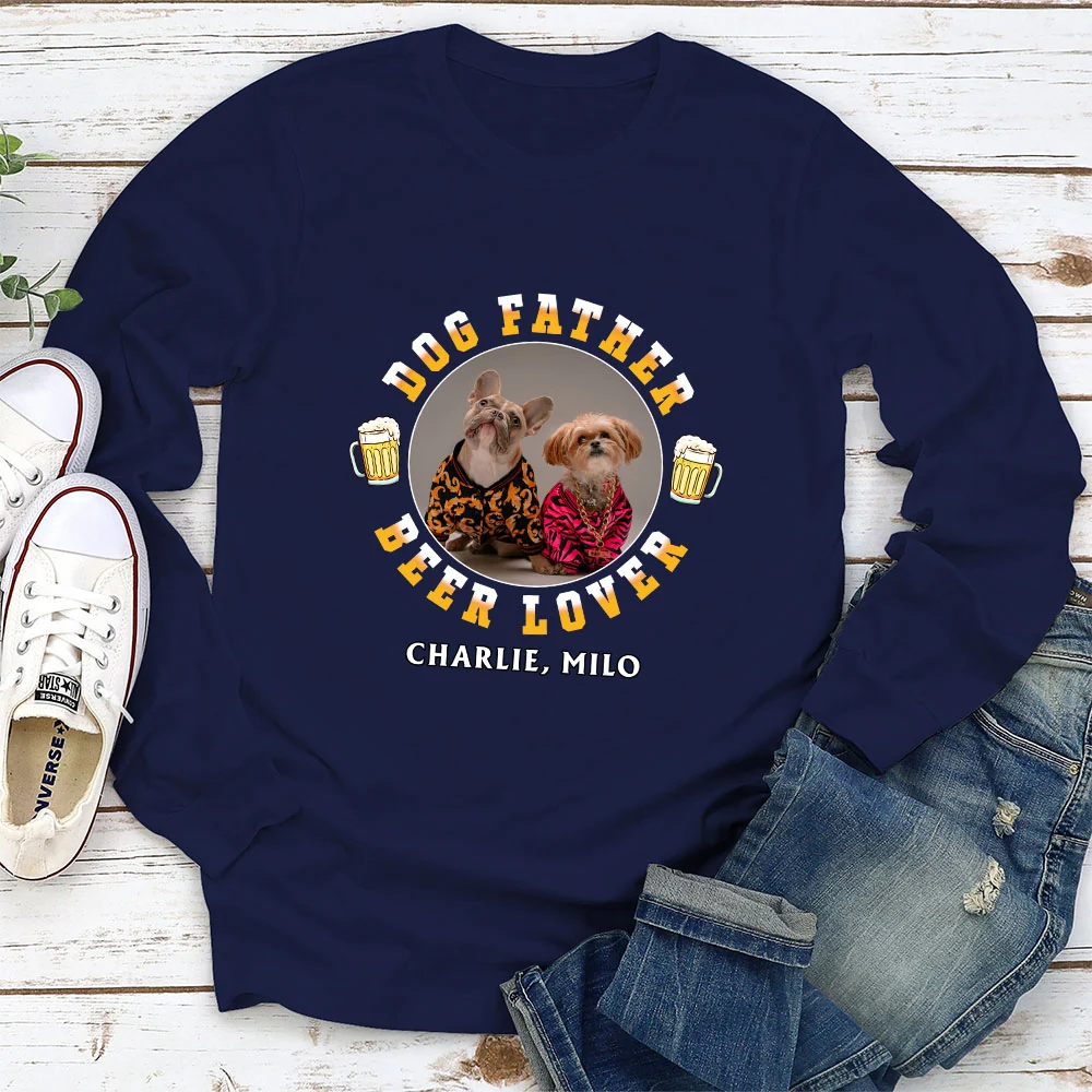 Dog Father Photo - Personalized Custom Long Sleeve T-Shirt - Image 2