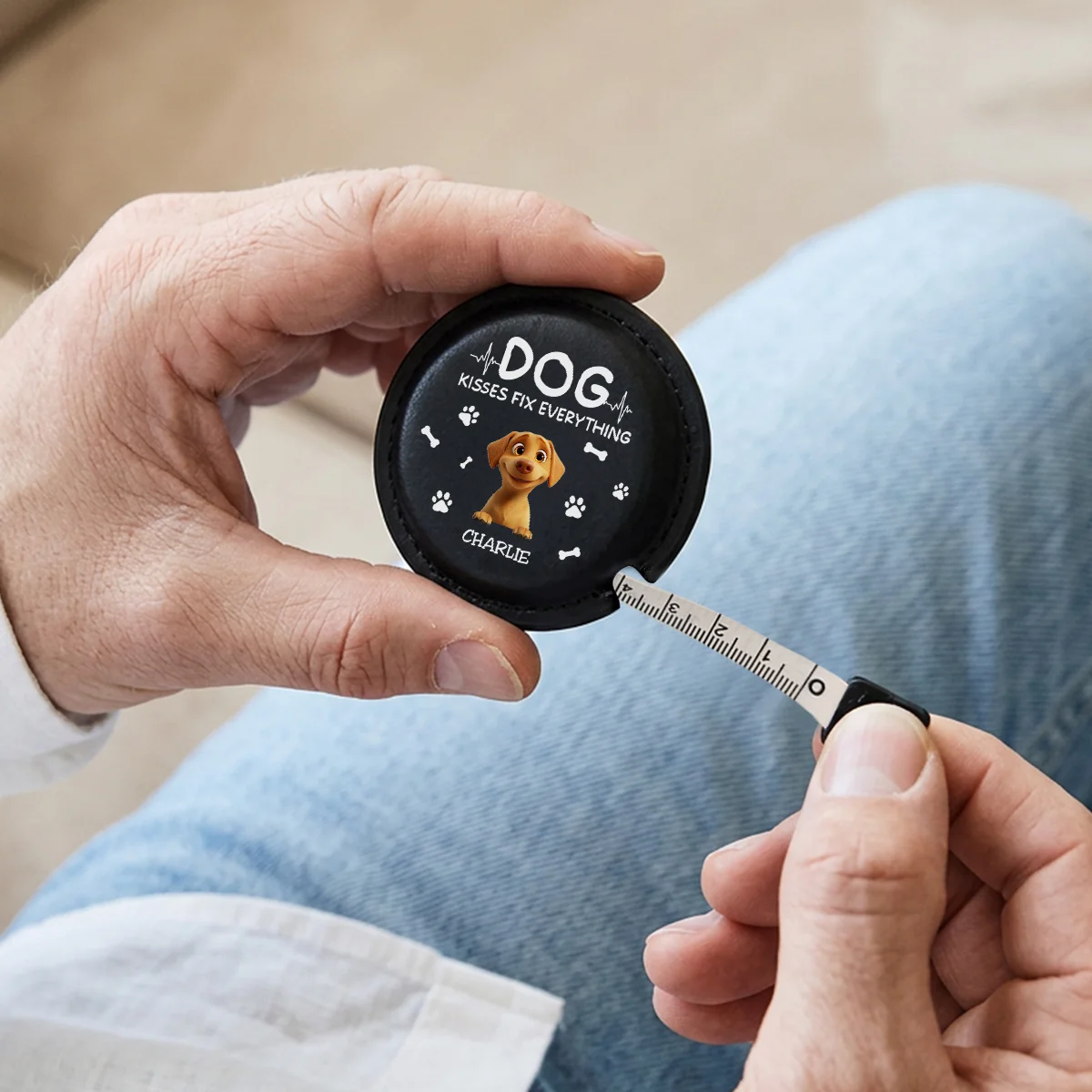 Dog Kisses - Personalized Custom Leather Tape Measure - Image 2