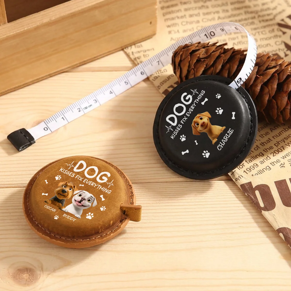 Dog Kisses - Personalized Custom Leather Tape Measure - Image 4