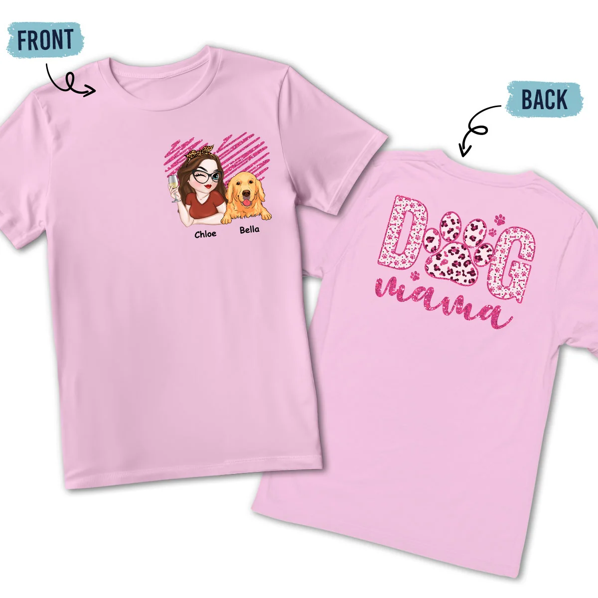 Dog Mama - Personalized Custom Back And Front Printed Unisex T-Shirt - Image 4