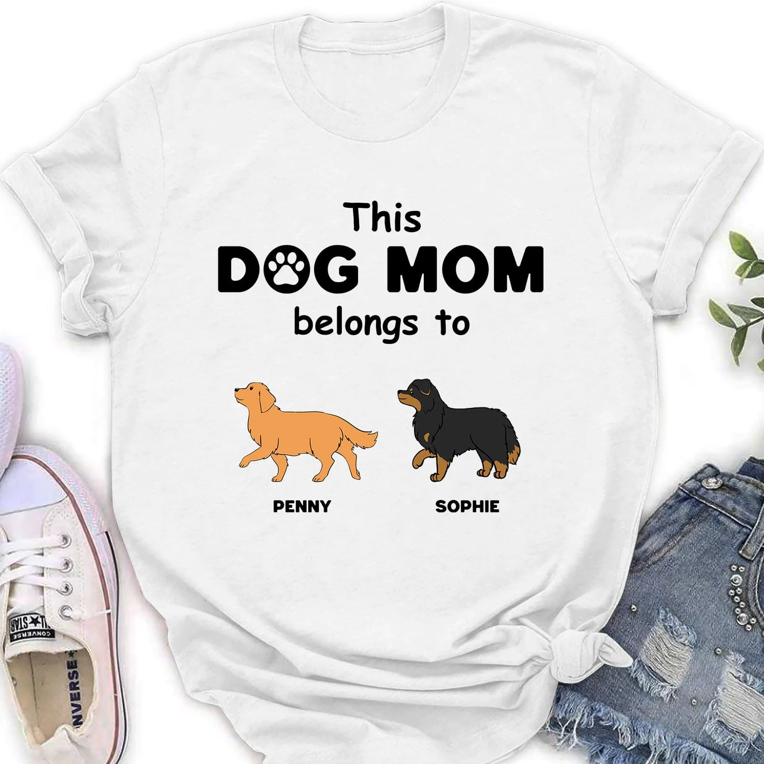 Dog Mom Belongs To - Personalized Custom Women's T-shirt