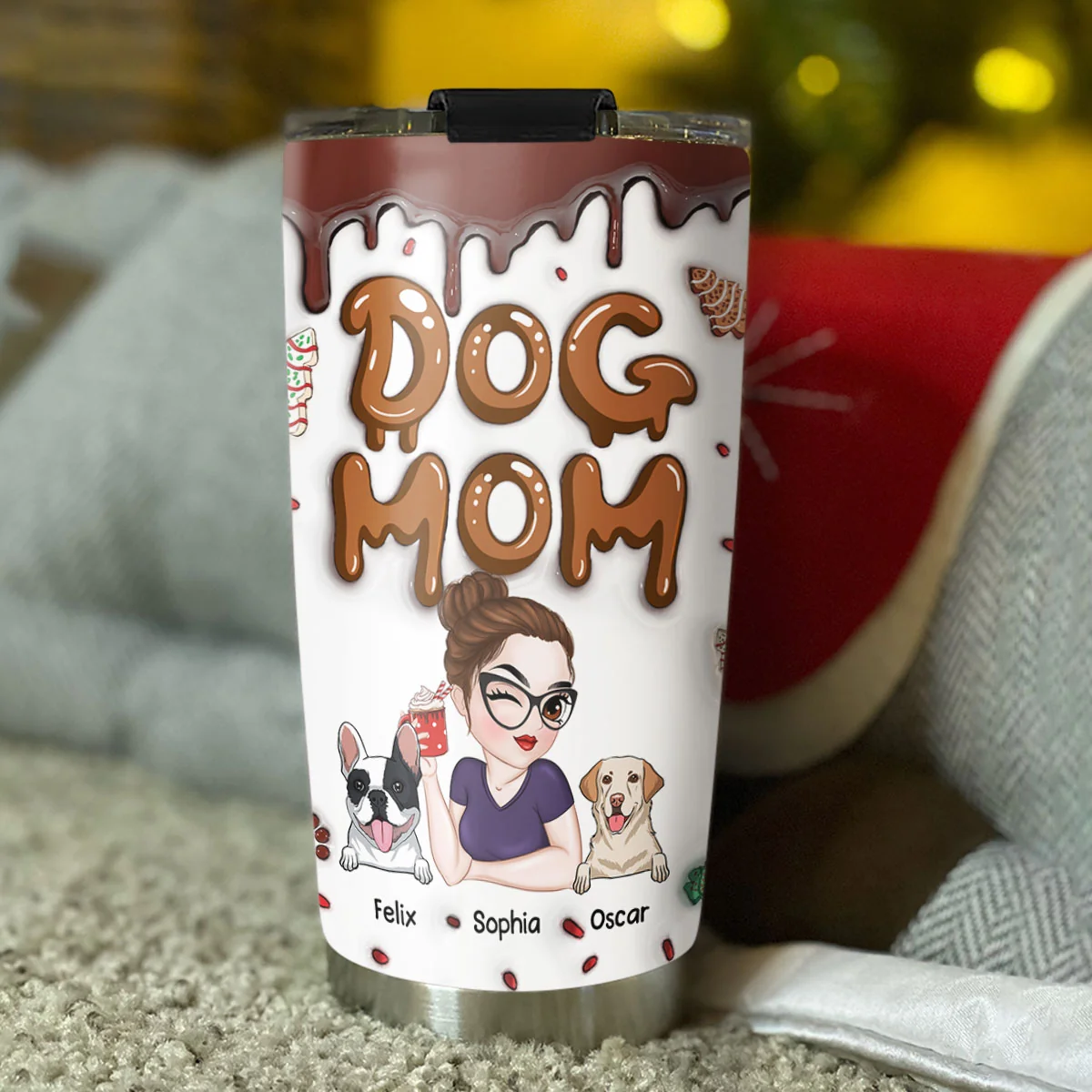 Dog Mom Cake - Personalized Custom 3D Inflated Effect Tumbler - Image 4