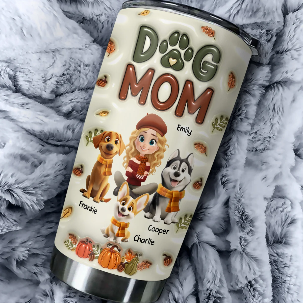 Dog Mom Cartoon Autumn Version - Personalized Custom 3D Inflated Effect Tumbler - Image 4