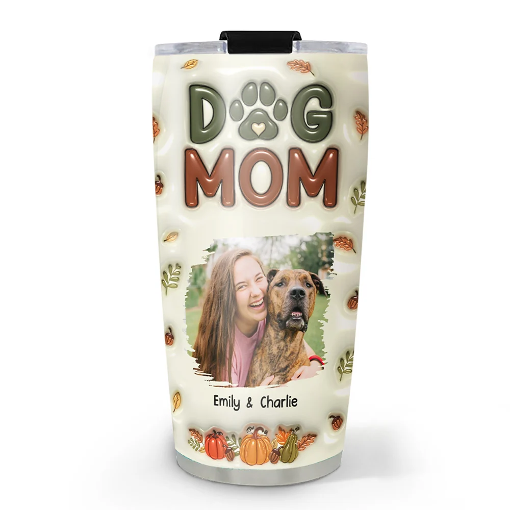 Dog Mom Cartoon Autumn Version Photo - Personalized Custom 3D Inflated Effect Tumbler