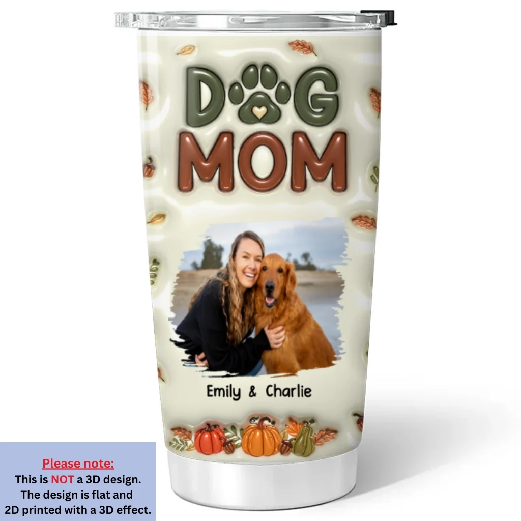 Dog Mom Cartoon Autumn Version Photo - Personalized Custom 3D Inflated Effect Tumbler - Image 3