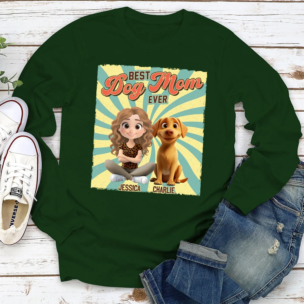 Dog Mom Chibi Funny Shirt - Personalized Custom Long Sleeve T-Shirt - Image 3