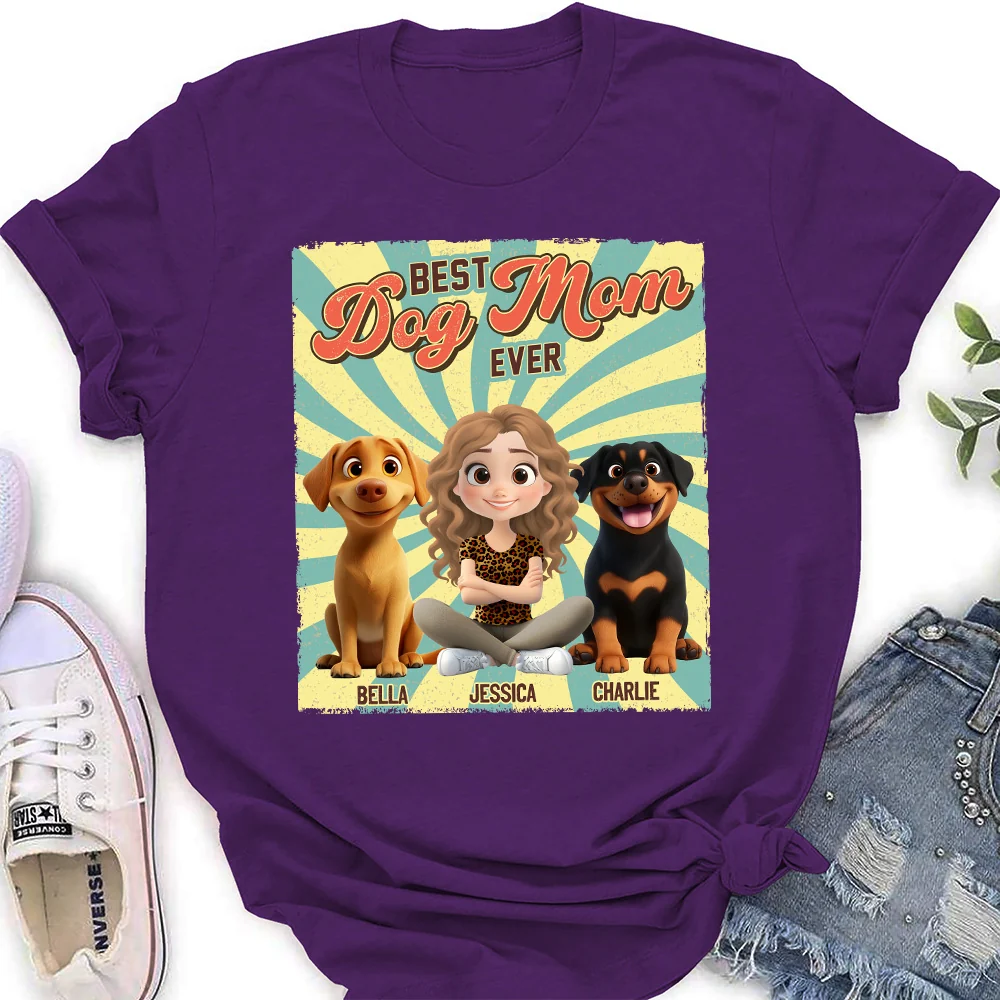 Dog Mom Chibi Funny Shirt - Personalized Custom Women's T-Shirt - Image 3