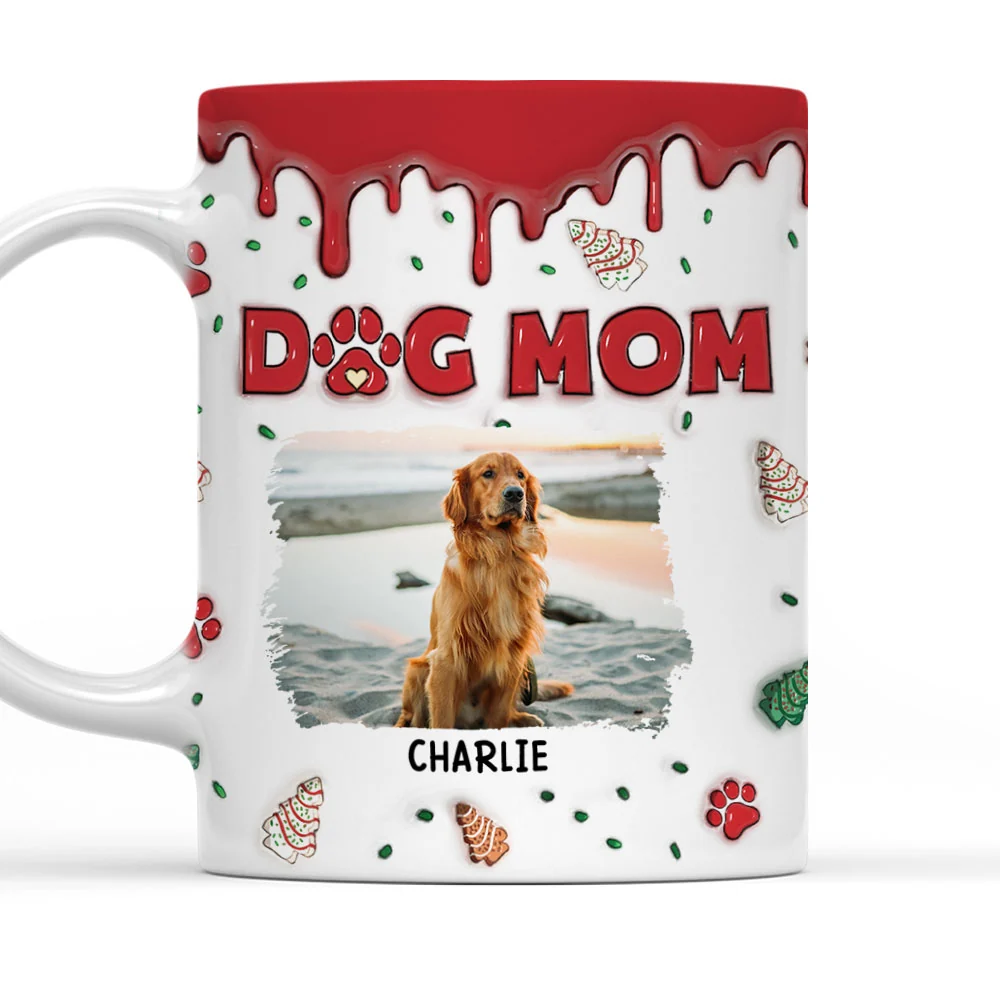 Dog Mom Christmas Cake Photo - Personalized Custom 3D Inflated Effect Mug