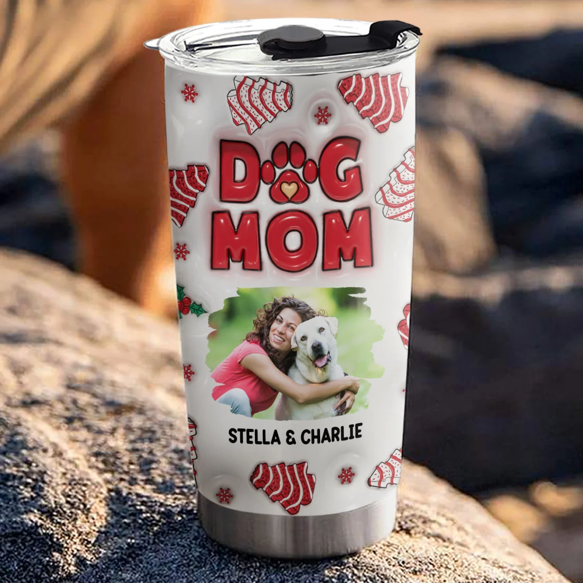 Dog Mom Christmas Cake Photo - Personalized Custom 3D Inflated Effect Tumbler