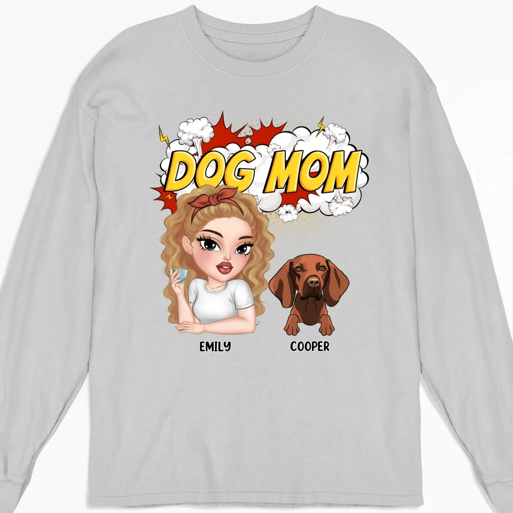 Dog Mom Comic - Personalized Custom Long Sleeve T-Shirt - Image 3