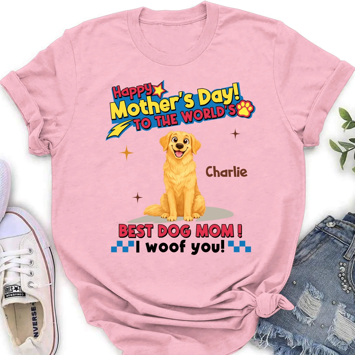 Dog Mom Forever - Personalized Custom Women's T-shirt - Image 6