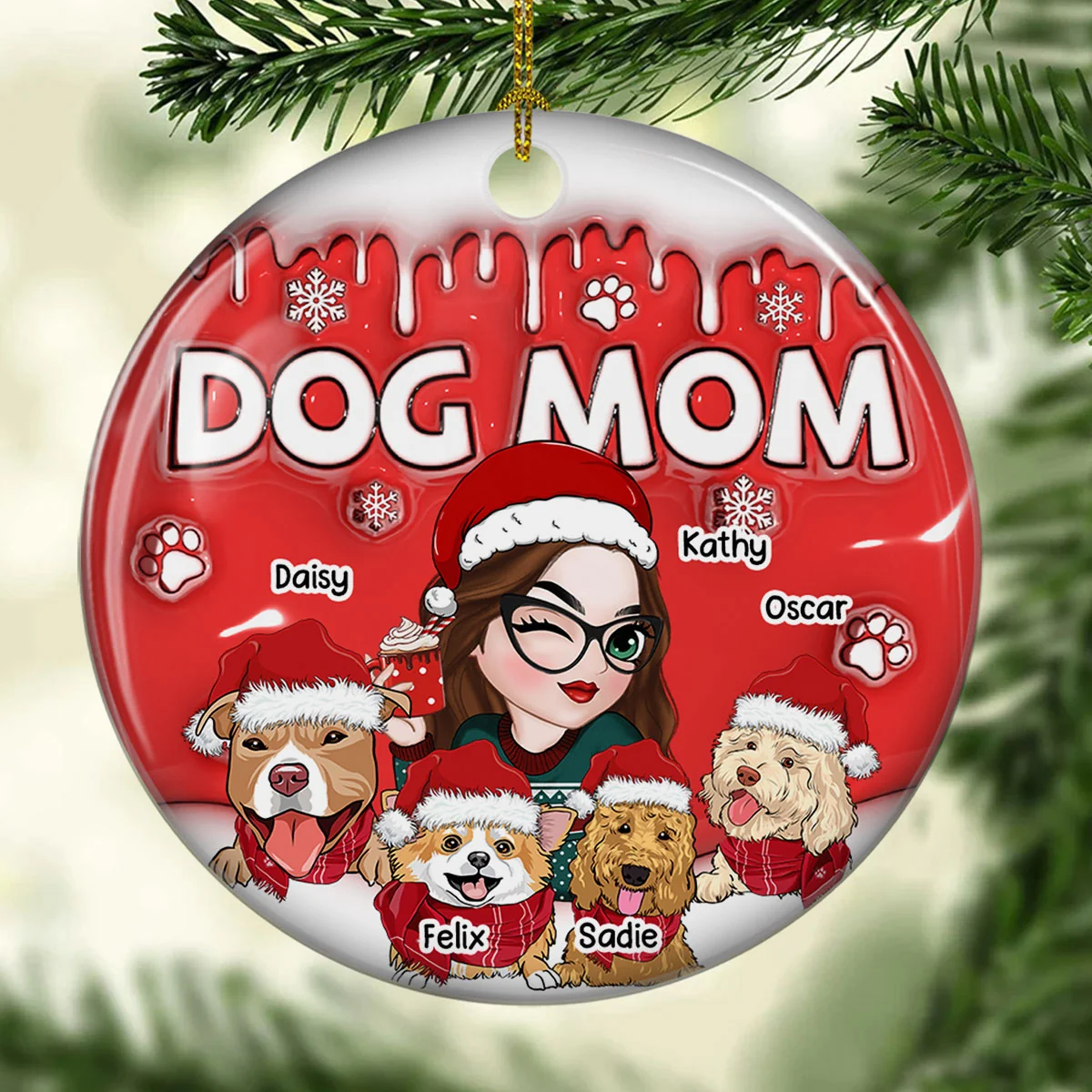 Dog Mom In Christmas - Personalized Custom 3D Inflated Effect Ceramic Ornament - Image 5