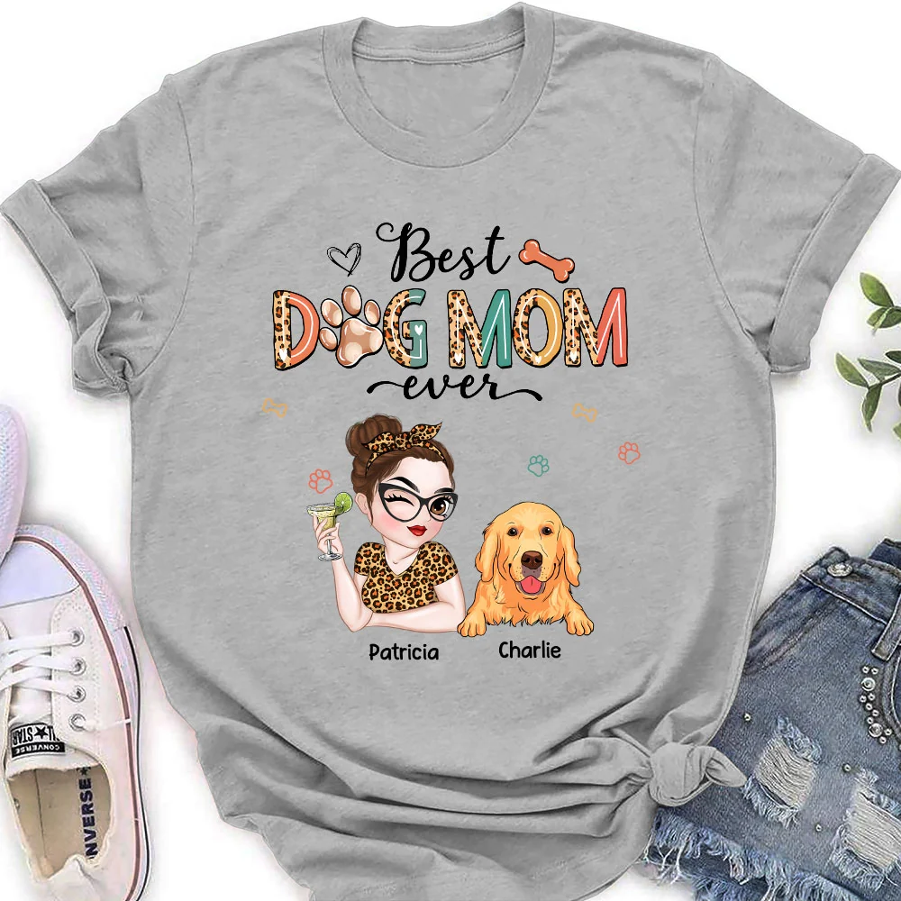 Dog Mom Leopard Colorful  - Personalized Custom Women's T-Shirt - Image 2